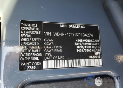 2019 Mercedes-Benz Sprinter 2500/3500 from USA, damaged, VIN WD4PF1CD1KP134274